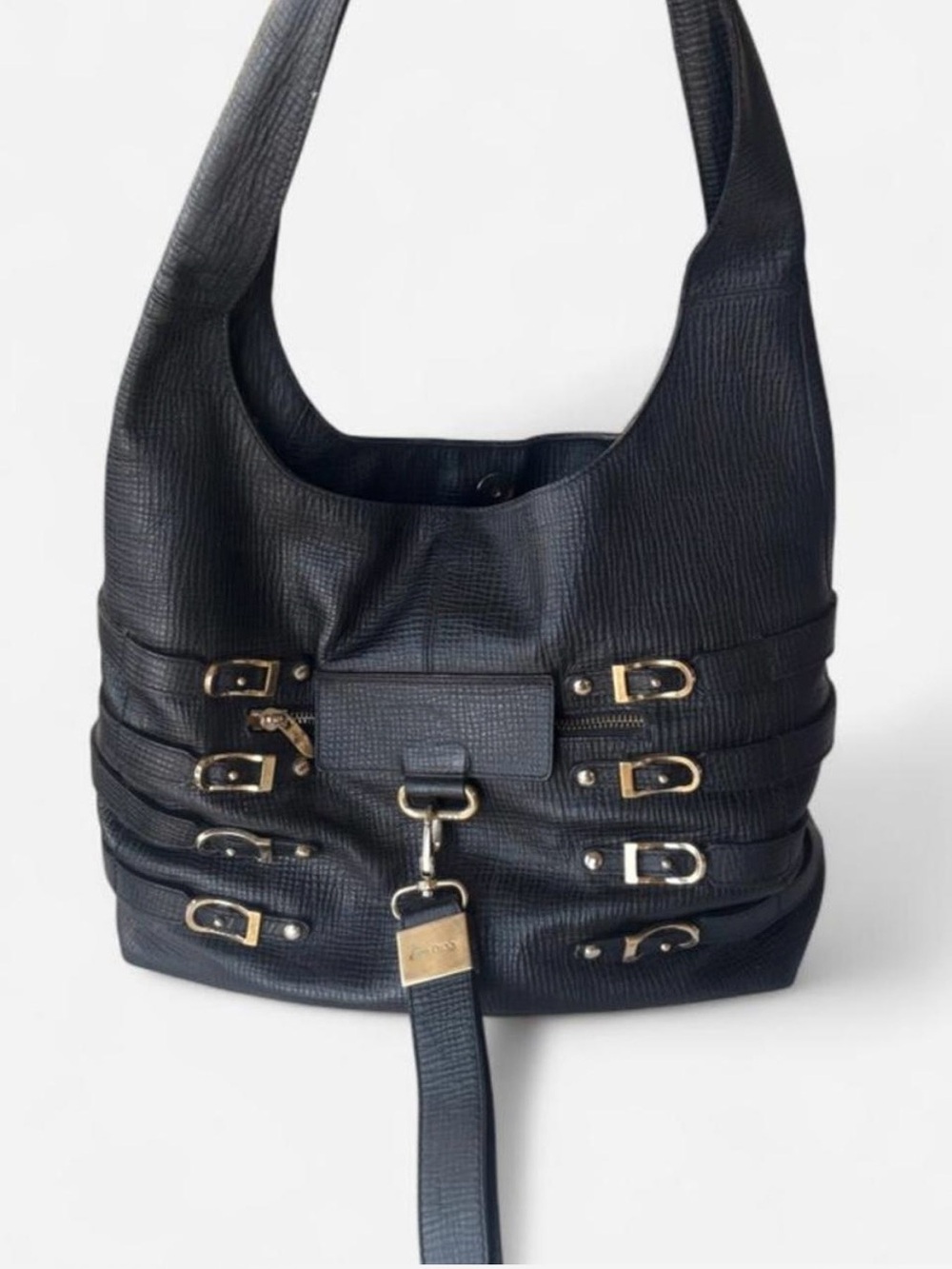 Jimmy Choo Black Shoulder Bag with Gold Hardware Accents